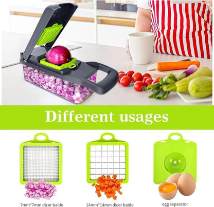 Multi Funtional vegetable cutter with 7 blades for easy slicing and dicing.