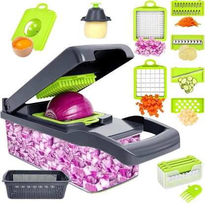 Multi Funtional vegetable cutter with 7 blades for easy slicing and dicing.