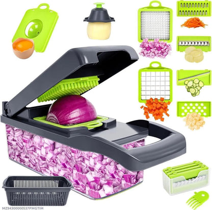 Multi Funtional vegetable cutter with 7 blades for easy slicing and dicing.