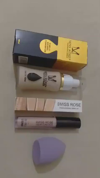 Miss Rose 3-in-1 Flawless Face Makeup Kit (Foundation, Concealer & Blender)
