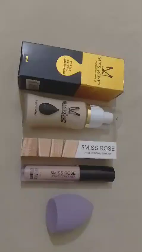 Miss Rose 3-in-1 Flawless Face Makeup Kit (Foundation, Concealer & Blender)