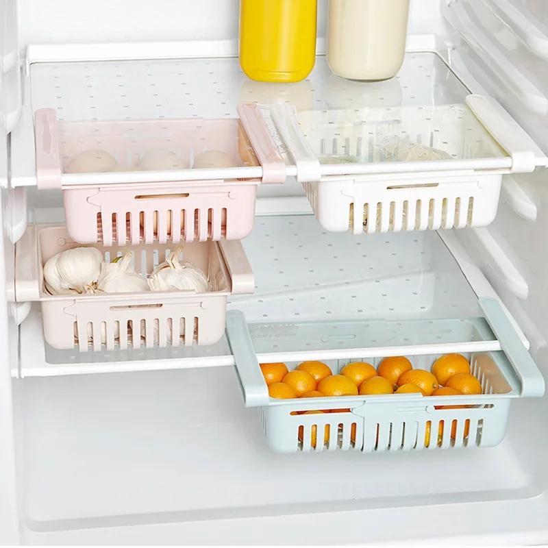 Adjustable Plastic Fridge Storage Basket Ligth Blue