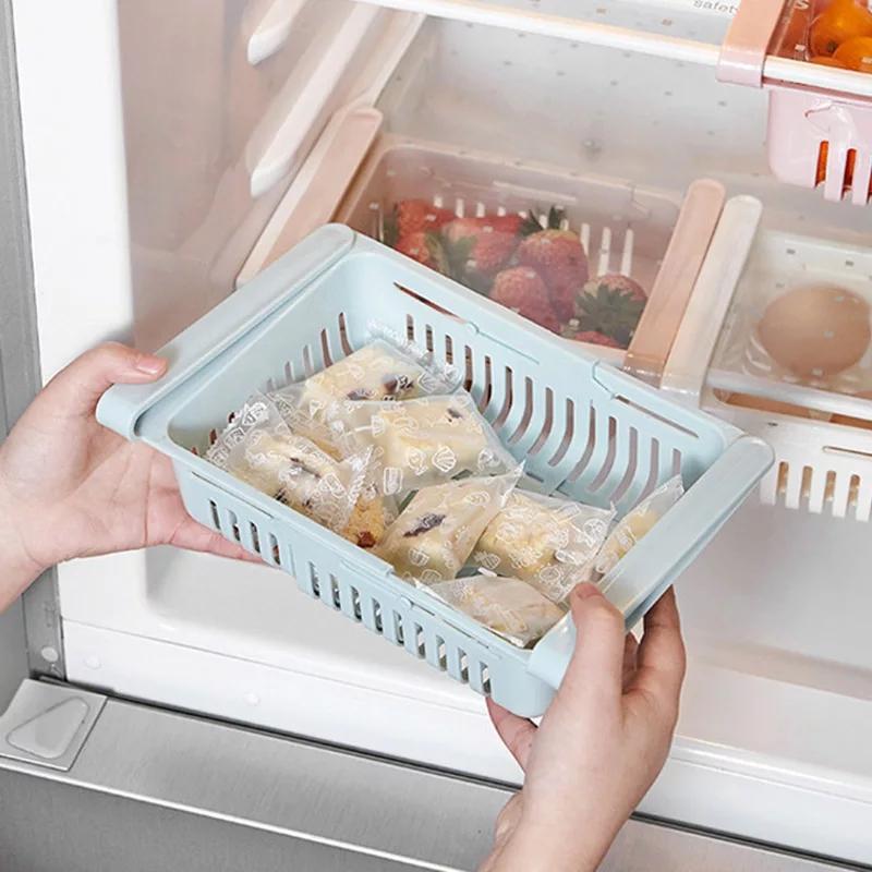 Adjustable Plastic Fridge Storage Basket Ligth Blue