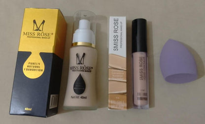 Miss Rose 3-in-1 Flawless Face Makeup Kit (Foundation, Concealer & Blender)
