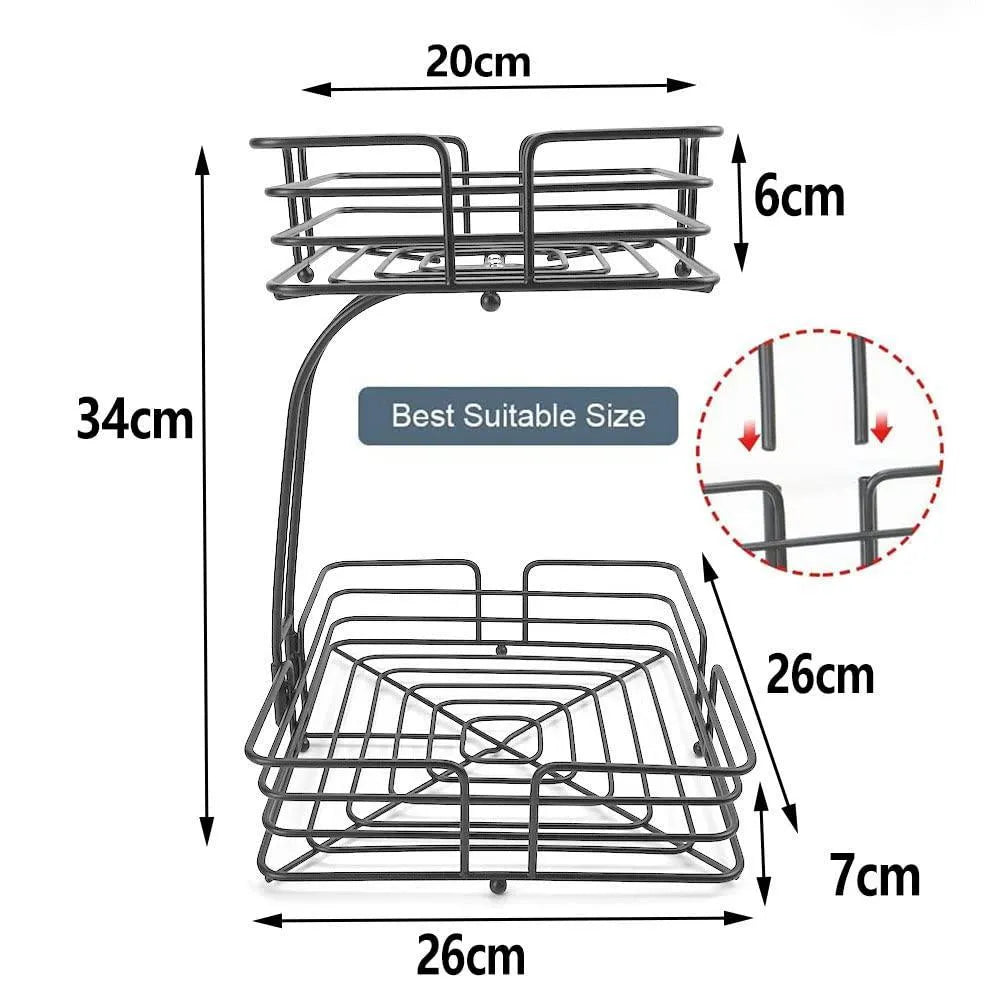 2 Tier Black Iron Fruit Basket For Kitchen