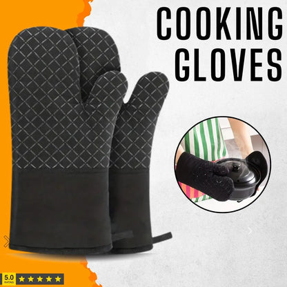 Cooking Gloves Heat Proof Black Diamond Pattern 2 Piece Set
