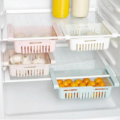 Adjustable Plastic Fridge Storage Basket Ligth Blue