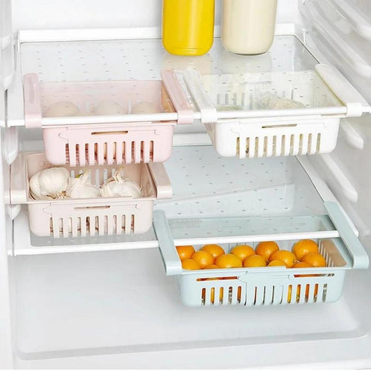 Adjustable Plastic Fridge Storage Basket Ligth Blue